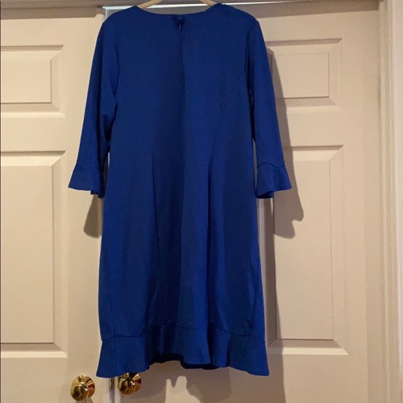 Cobalt Sheath Dress w/ Ruffled Hem & Bell Slvs - Picture 6 of 8